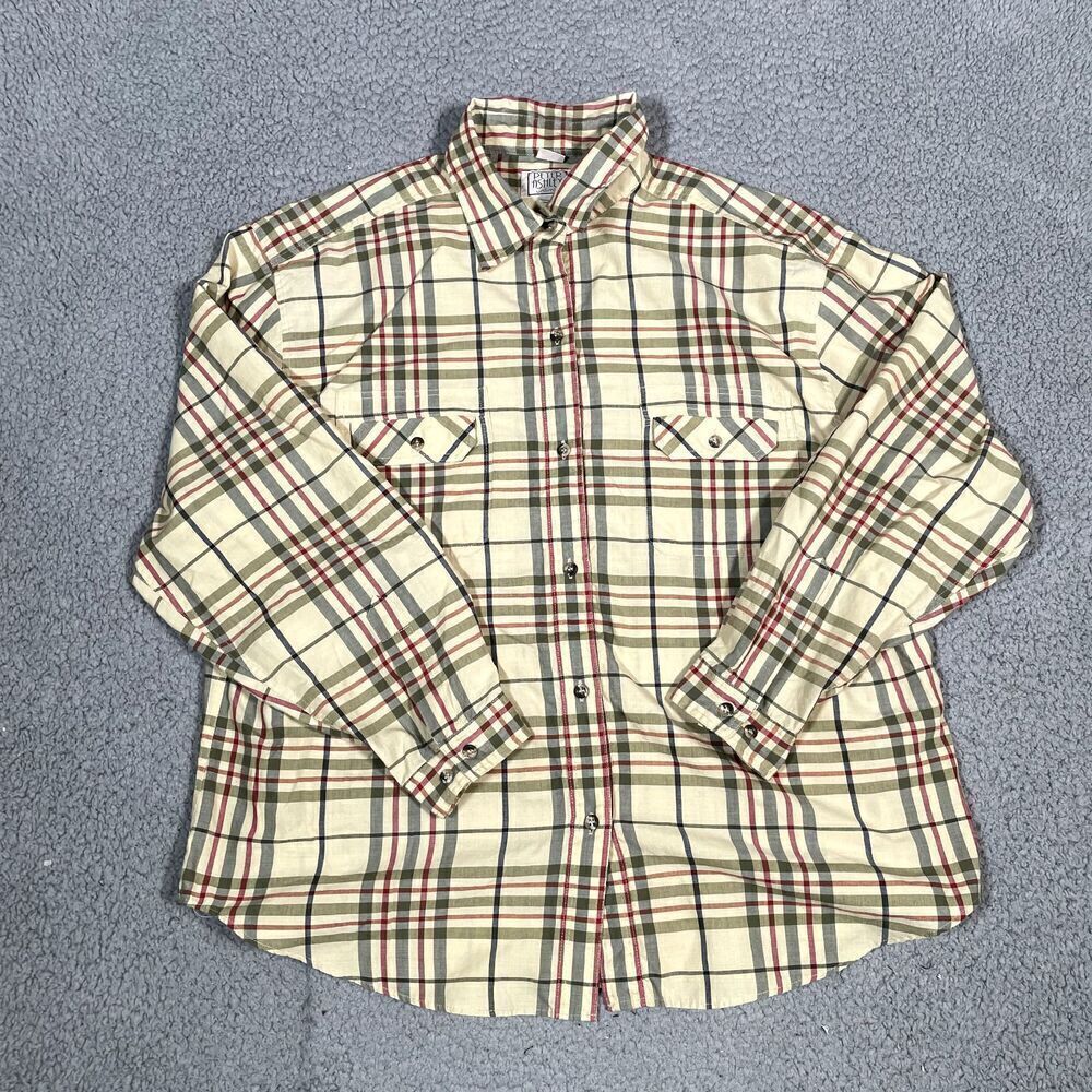 Vinatge Peter Ashley Button Up Shirt Women's Plaid Beige Tan Long Sleeve 38/18W